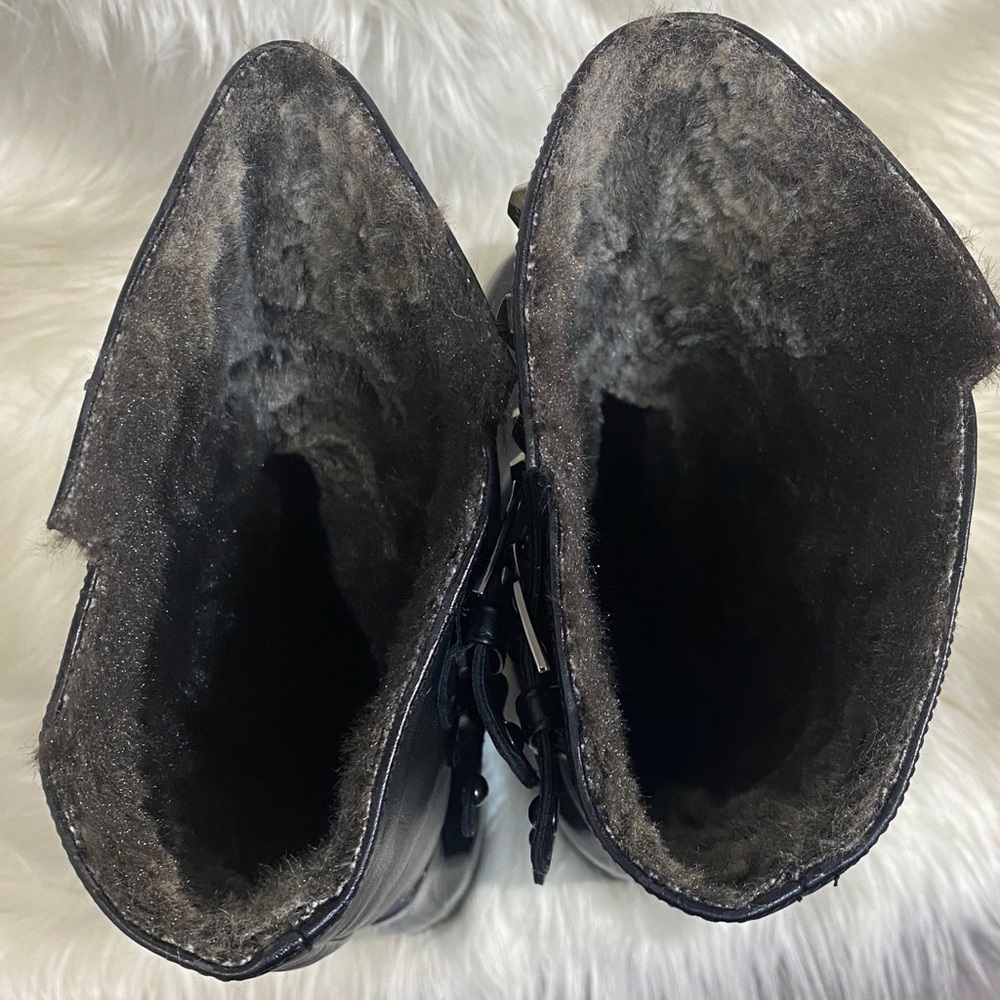 Stuart Weitzman Loverain Leather Black Studded Faux Fur Lined Boots - Picture 8 of 16